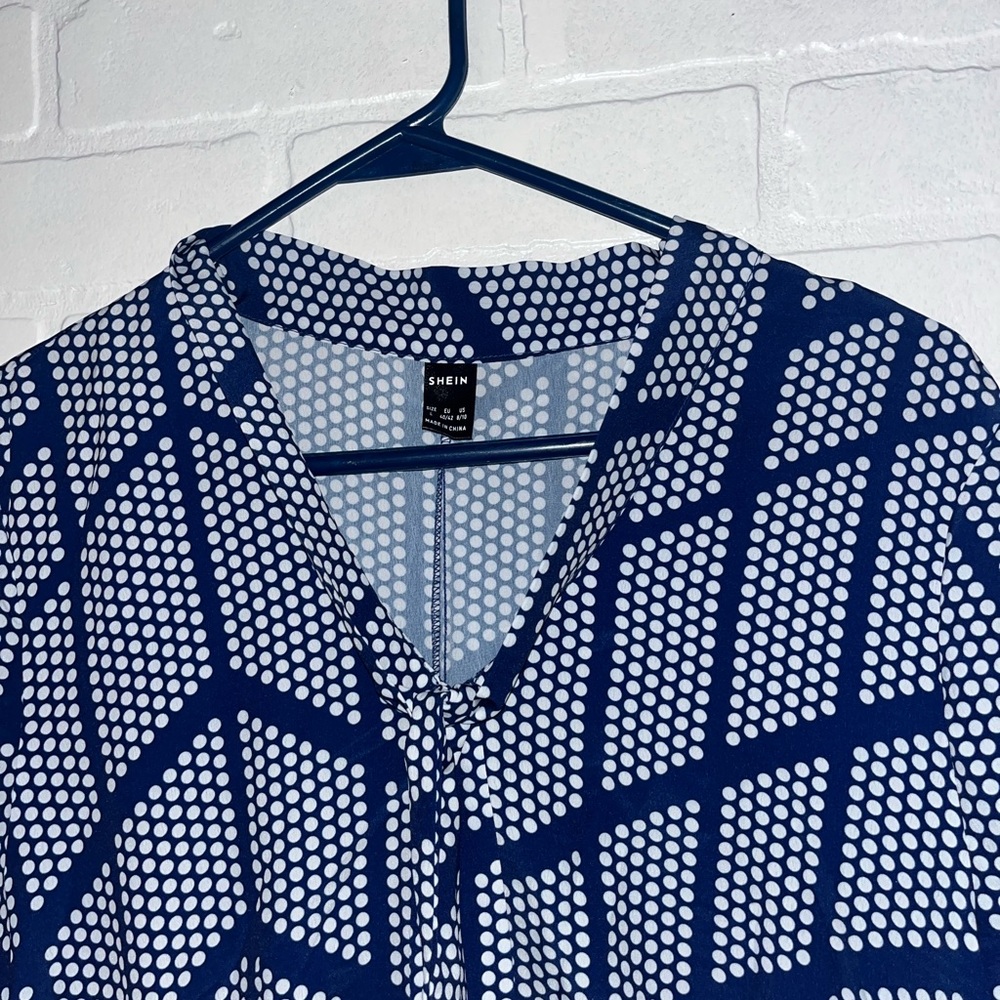 SHEIN Womens Dress Fitted Size Large Navy Blue Pattern Work Dress Business - Picture 3 of 3